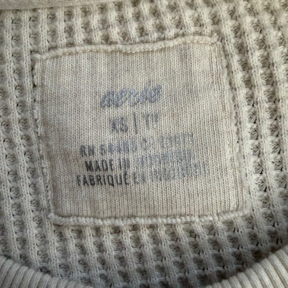 Aerie Waffle Knit Crewneck Long Sleeve Shirt Cream XS - Picture 3 of 4
